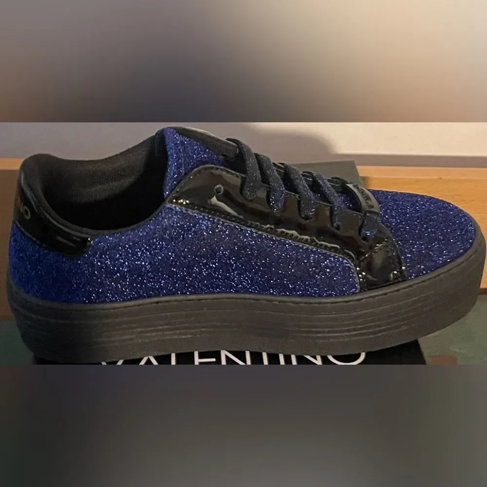 New Mario Valentino SELA Royal Blue Sparkle Black Sneakers Shoes 37 EU 7 USA - Picture 13 of 14